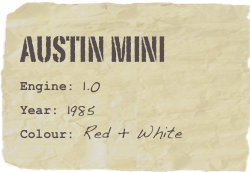 AUSTIN MINI
Engine: 1.0Year: 1985Colour: Red + White
